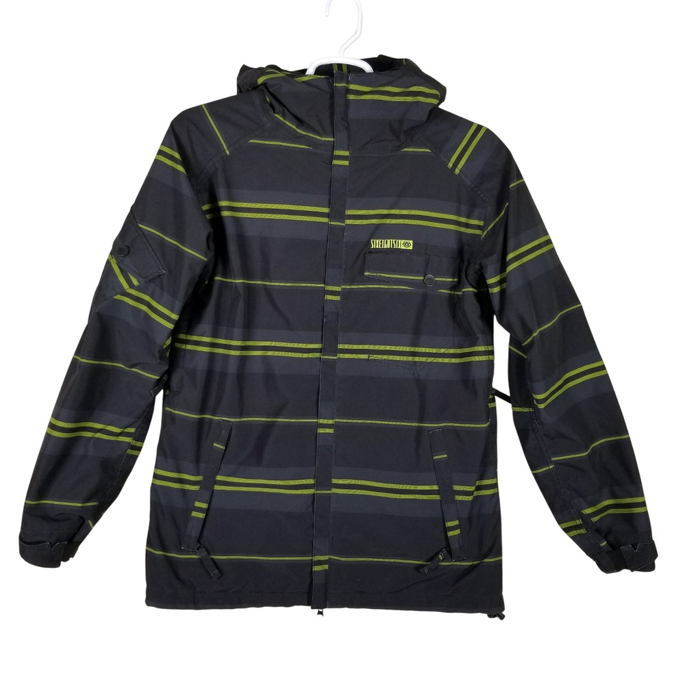 686 Snowboard Jacket Mens Small Black Green Striped InfiDRY Technical Shell